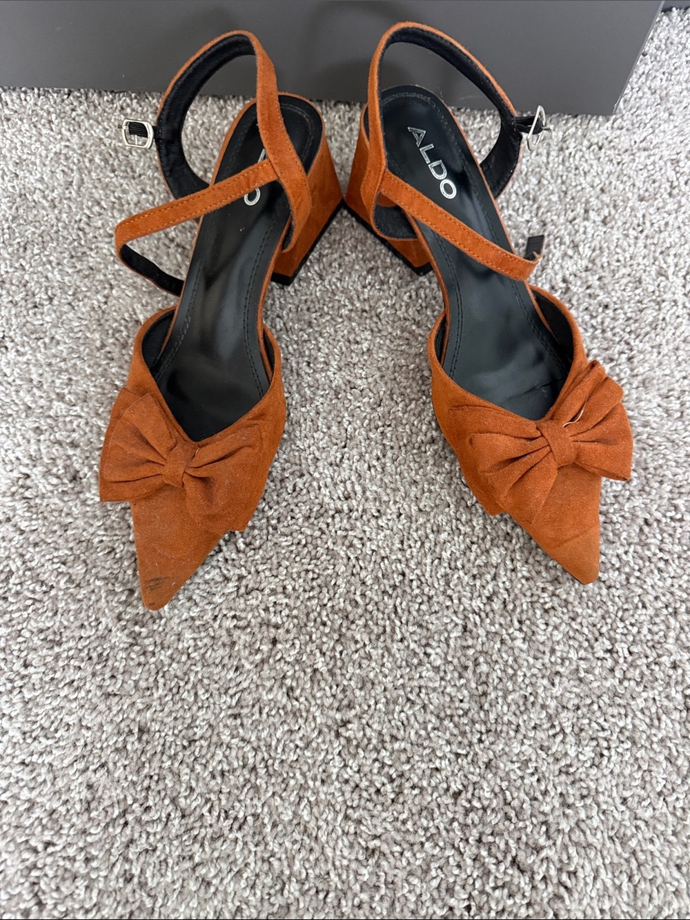 ALDO Rust Suede Pointed Toe Bow Block Heel Sandals